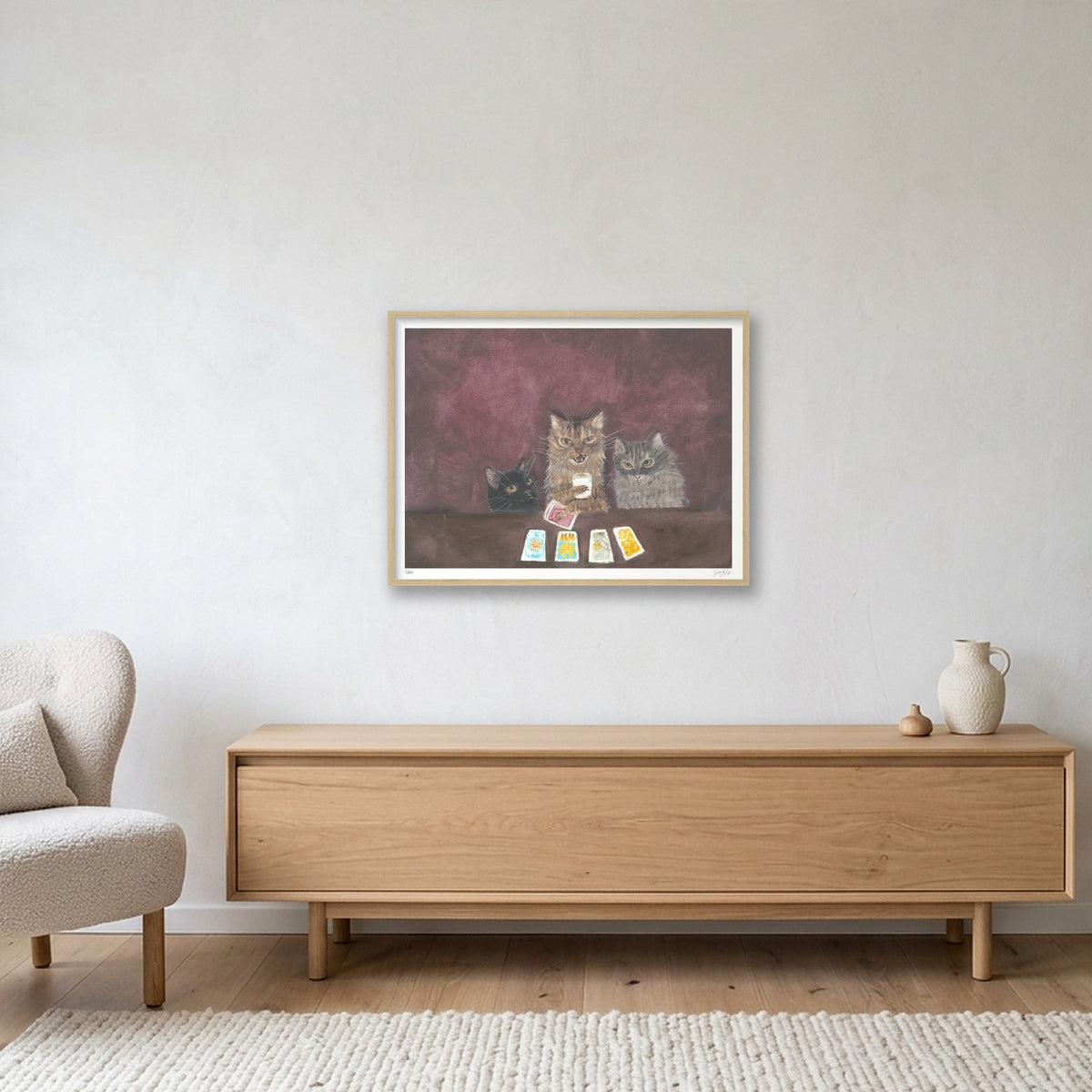 Tarot cats with milk — 80×60cm, 31×24" Oak Frame