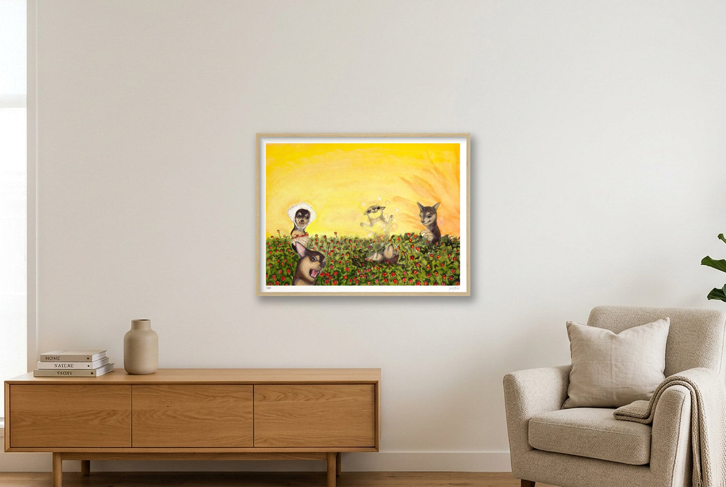 Astral projecting in strawberry fields  — 80×60cm, 31×24" Oak Frame