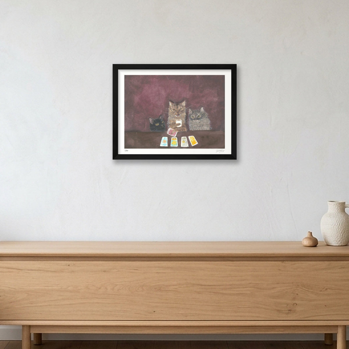 Tarot cats with milk — 40×30cm, 16×12" Black Frame