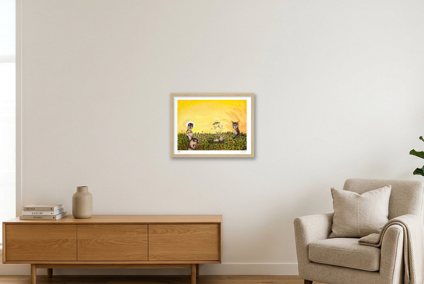 Astral projecting in strawberry fields  — 40×30cm, 16×12" Oak Frame