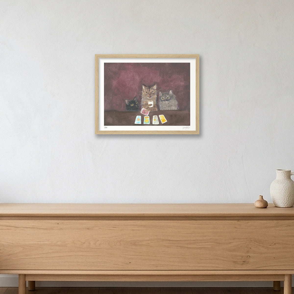 Tarot cats with milk — 40×30cm, 16×12" Oak Frame