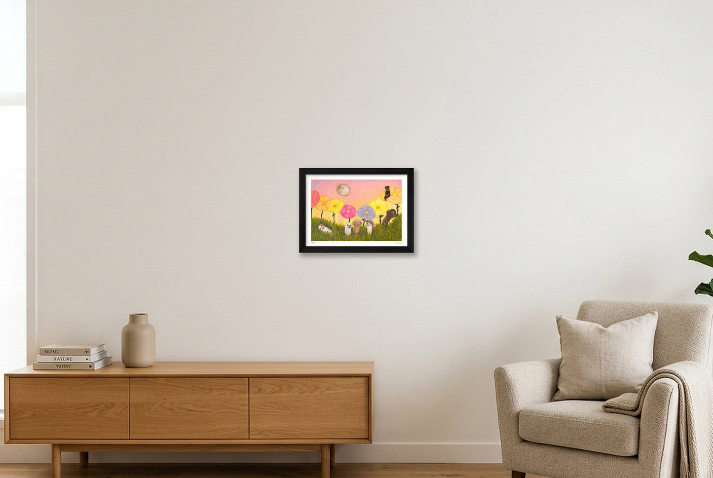 Every dog smiles as you drift by the flowers  — A4 (30×21cm, 12×8") Black Frame